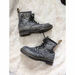 Dr. Martens 1460 Black And Silver Metallic Splatter Paint Suede Leather Boots